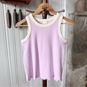 Hanna Andersson Organic Cotton Ribbed Lilac Tank Top with Cream Accents
